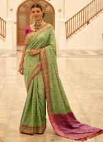 Banarasi Silk Parrot Green Pink Traditional Wear Digital Printed Saree